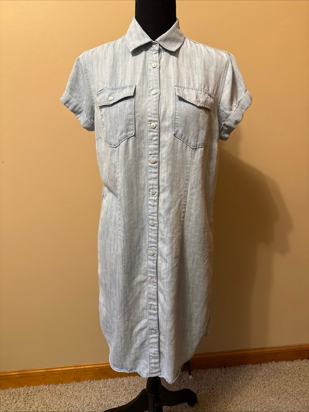 UNTUCKit Light Wash Denim Shirt Dress in Pale Blue